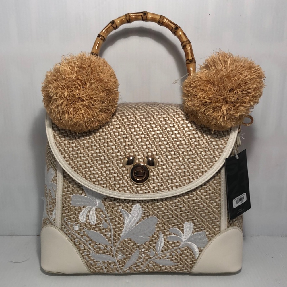 Our Universe Disney Mickey MouseTan and Cream Handbag with Fuzzy Pom-Pom NWT
